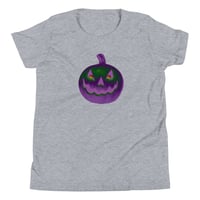 Image 4 of Youth Short Sleeve T-Shirt - Jack O Lantern Retro Purple Glow