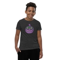 Image 1 of Youth Short Sleeve T-Shirt - Jack O Lantern Retro Purple Glow