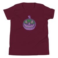 Image 8 of Youth Short Sleeve T-Shirt - Jack O Lantern Retro Purple Glow