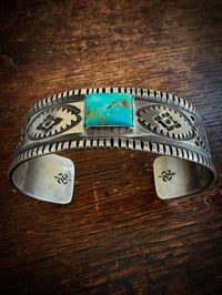 Image 2 of WL&A Handmade Ingot Old Style Blue Royston Snake Eyes Cuff - Size 7" to 7.5" Wrist