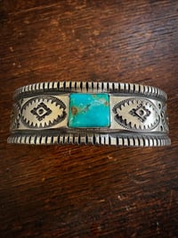 Image 4 of WL&A Handmade Ingot Old Style Blue Royston Snake Eyes Cuff - Size 7" to 7.5" Wrist