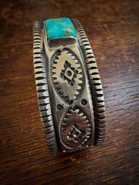Image 5 of WL&A Handmade Ingot Old Style Blue Royston Snake Eyes Cuff - Size 7" to 7.5" Wrist
