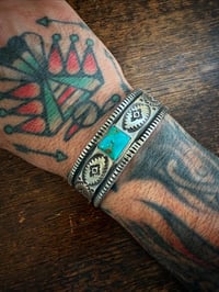 Image 3 of WL&A Handmade Ingot Old Style Blue Royston Snake Eyes Cuff - Size 7" to 7.5" Wrist