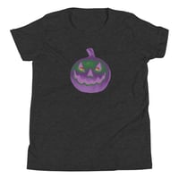 Image 2 of Youth Short Sleeve T-Shirt - Jack O Lantern Retro Purple Glow