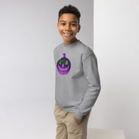 Image 7 of Youth Crewneck Sweatshirt - Jack O Lantern Retro Purple Glow