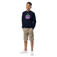 Image 1 of Youth Crewneck Sweatshirt - Jack O Lantern Retro Purple Glow