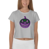 Image 1 of Crop Tee - Jack O Lantern Retro Purple Glow (Silver Grey)