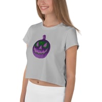 Image 2 of Crop Tee - Jack O Lantern Retro Purple Glow (Silver Grey)