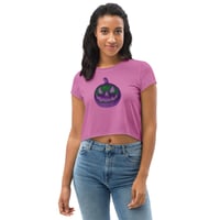 Image 4 of Crop Tee - Jack O Lantern Retro Purple Glow (Deep PInk)