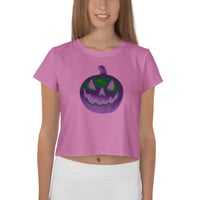 Image 3 of Crop Tee - Jack O Lantern Retro Purple Glow (Deep PInk)