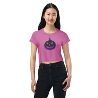 Image 6 of Crop Tee - Jack O Lantern Retro Purple Glow (Deep PInk)