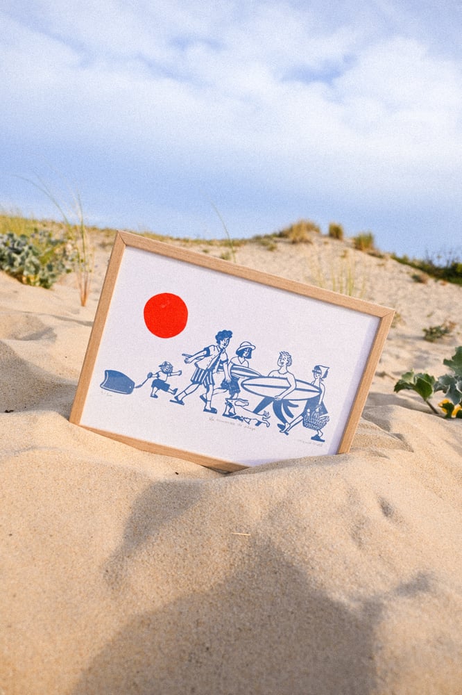 Image of Linogravure 20 x 30 cm • La remontée de plage