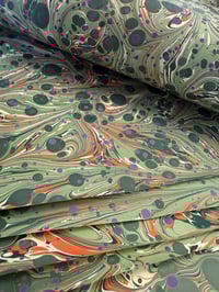 Image 4 of Green spots - hand marbled paper - project overs 
