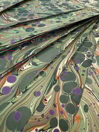 Image 2 of Green spots - hand marbled paper - project overs 