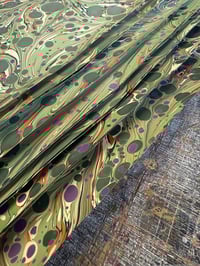 Image 6 of Green spots - hand marbled paper - project overs 