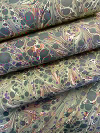 Image 5 of Green spots - hand marbled paper - project overs 