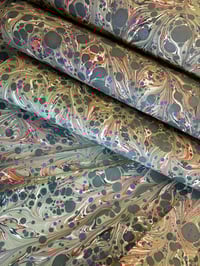 Image 8 of Green spots - hand marbled paper - project overs 