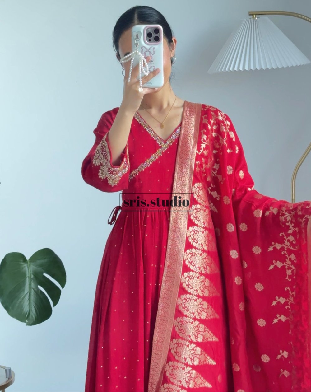Image of Red three piece kurtha set 