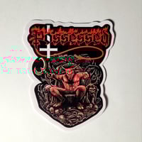 Image 1 of Possessed Satan Sitting On His Throne Glossy Finish Vinyl Sticker