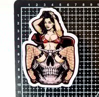 Image 2 of Beautiful Devil Woman With Legs Protruding From The Orbits Of A Skull Glossy Finish Vinyl Sticker