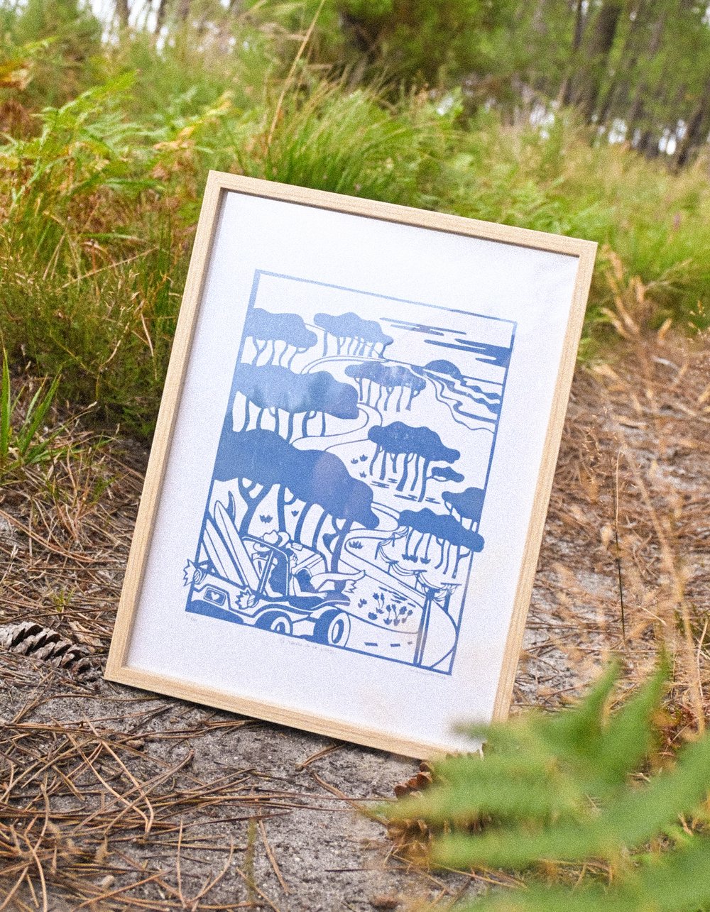 Image of Linogravure 30 x 40 cm • La route de la plage 