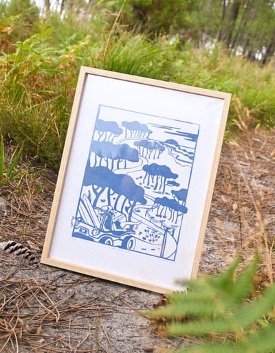 Image of Linogravure 30 x 40 cm • La route de la plage 