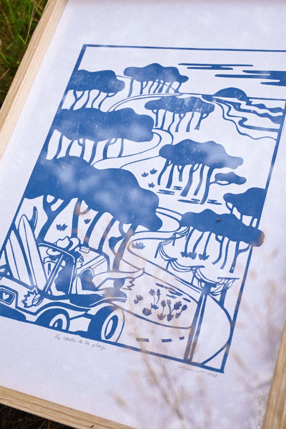 Image of Linogravure 30 x 40 cm • La route de la plage 