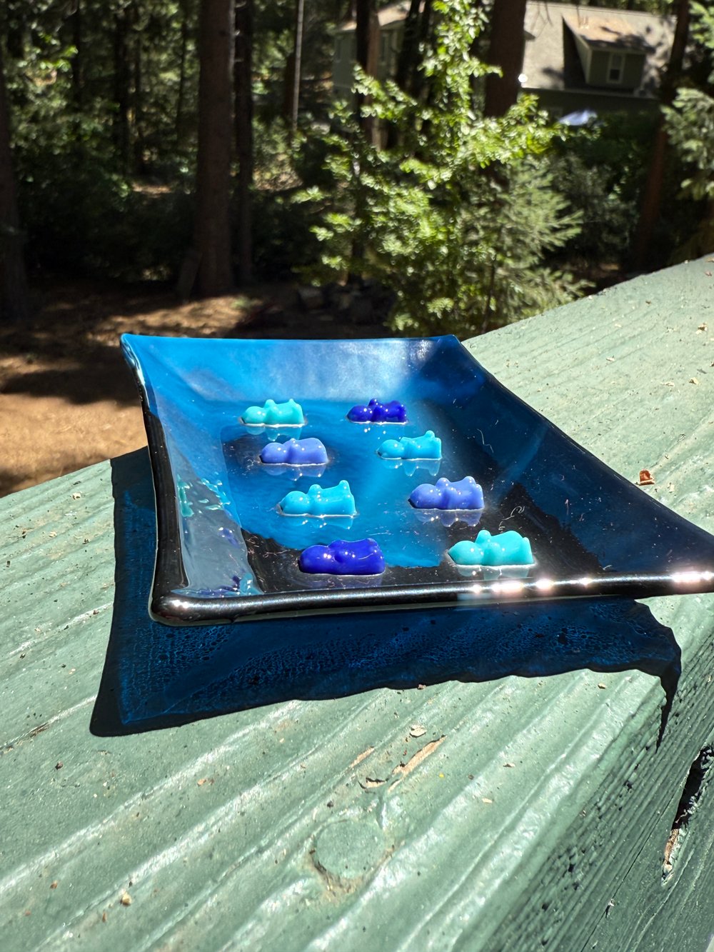 Blue Glassy Bear Soap Dish