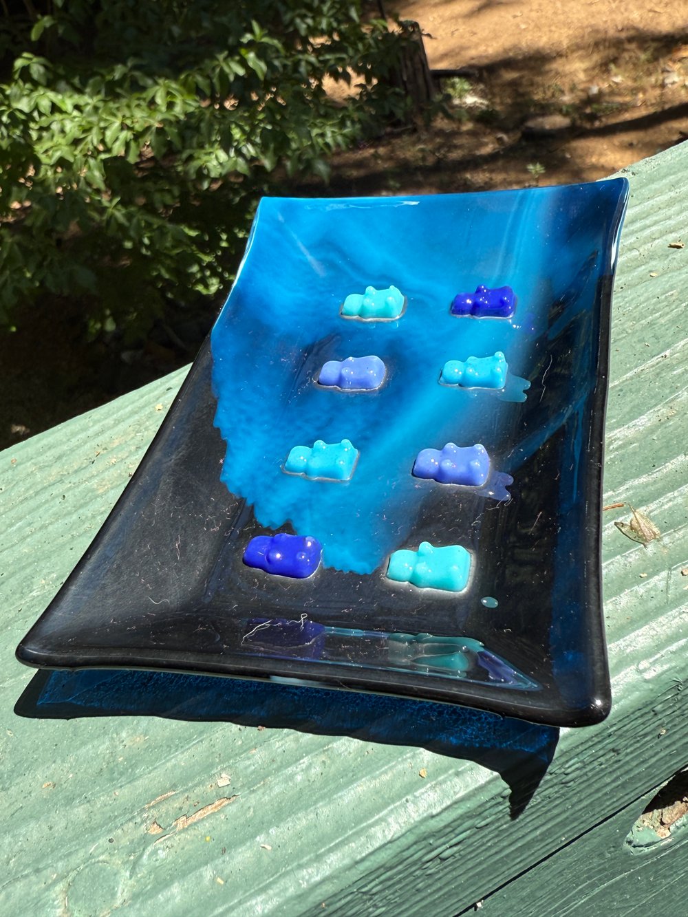 Blue Glassy Bear Soap Dish