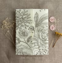 Image 1 of Vintage peony and berries printed unique vellum wrap for 5x7 card Pack of 10