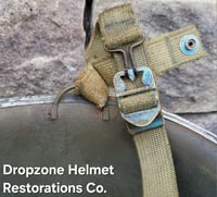 Image 12 of WWII M2 101st Airborne Helmet 506th PIR "E" Co. D-bale Front Seam Firestone-INLAND liner. Captain.