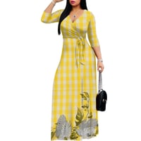Image 6 of Women’s V Neck Maxi Dress- Yellow Palaka and Monstera