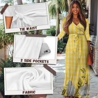 Image 7 of Women’s V Neck Maxi Dress- Yellow Palaka and Monstera
