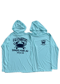Image 1 of Crab Logo Front & Back Hooded Performance Shirt (Blue)