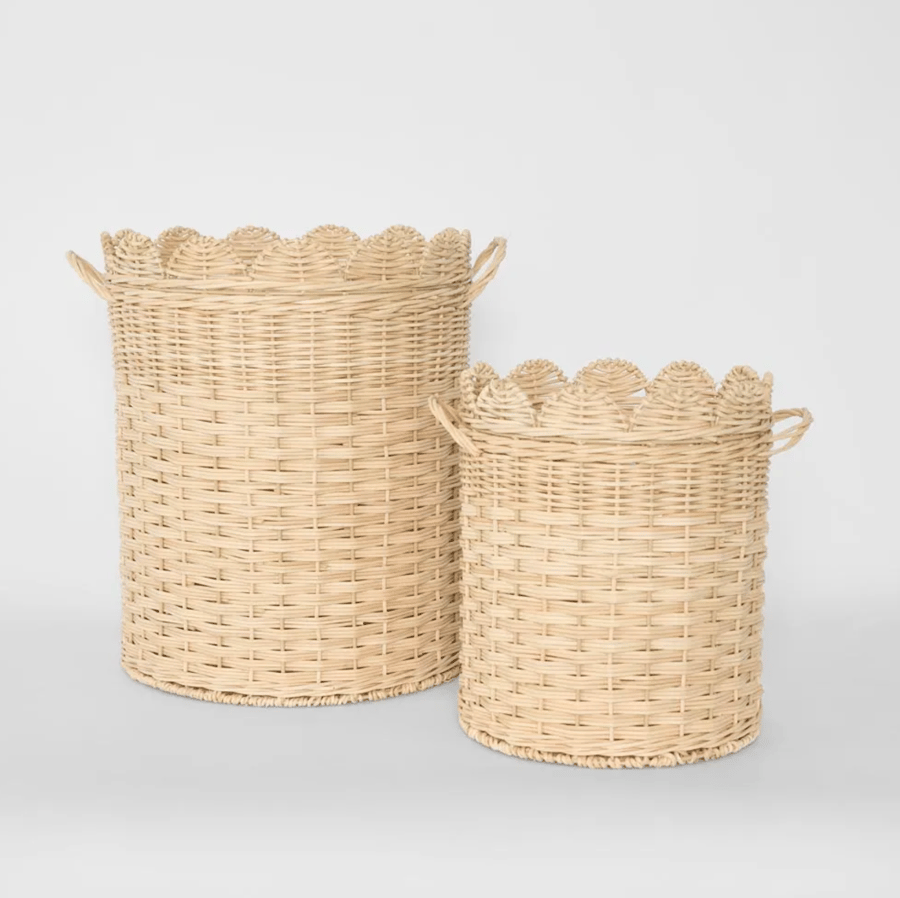 Image of Scalloped Rattan Basket w/ Handles