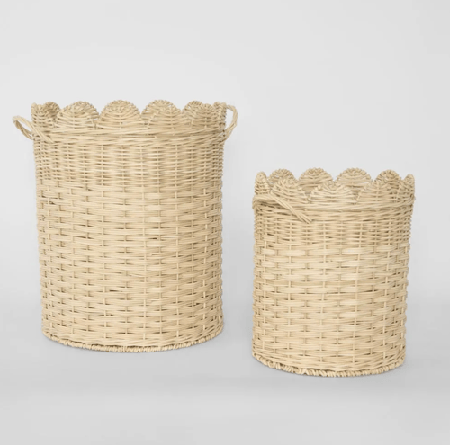 Image of Scalloped Rattan Basket w/ Handles