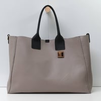 Image 1 of Slouchy 3-panel Tote in pebbled light gray and black