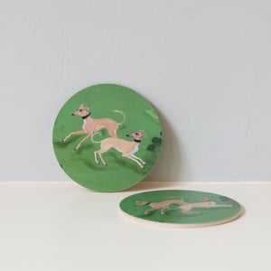 Image of Frolicking Whippets - Round Coaster