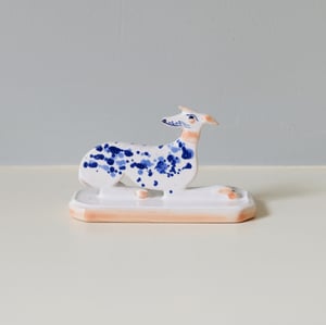 Image of Miniature Whippet Ornament - Cobalt splatter.