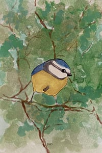Image 1 of Original Chickadee bird and tree watercolor painting