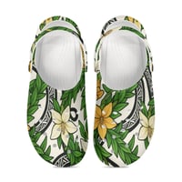 Image 1 of Women's Croc's- Hawaiian Tribal Maile Lei and Flowers