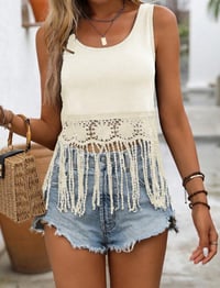 Cream Fringe Crochet Tank