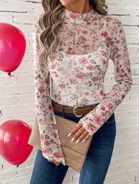 Image 1 of Sheer Long Sleeve Floral Tops