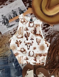 Western Print Tank White/ Brown