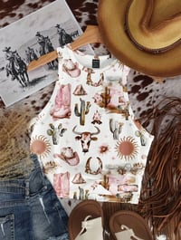 Western Print Tank White/ Pink