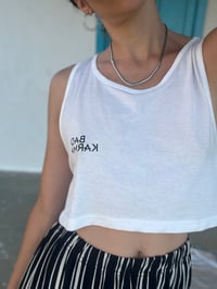 Image 2 of Bad Karma Cropped Tank Top: White - Black