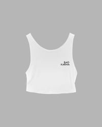Image 3 of Bad Karma Cropped Tank Top: White - Black