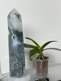 Image 2 of Large Druzy Moss Agate Tower