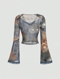 Paisley V-neck Sheer Long Sleeve Top