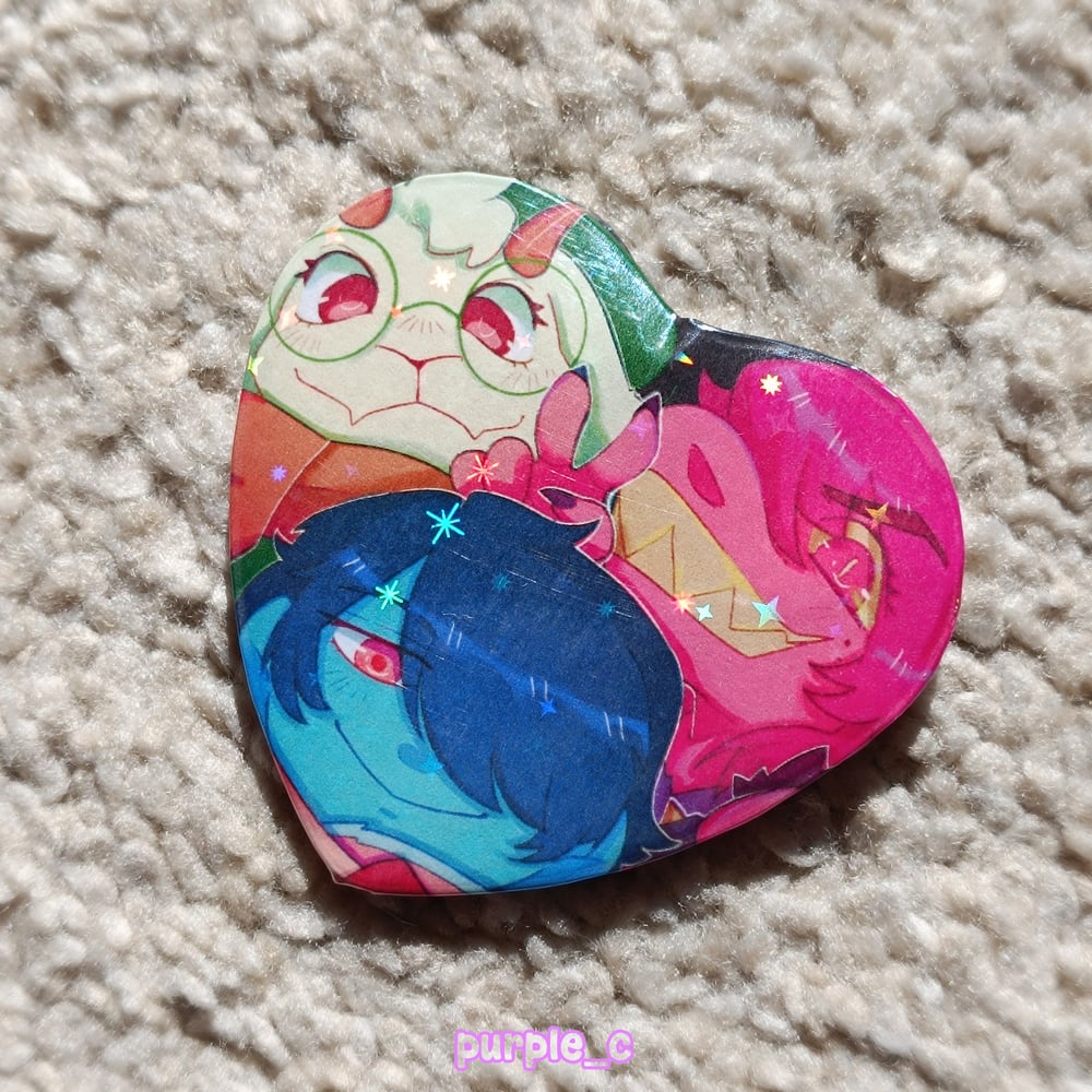 Image of THE FUN GANG  (holo heart shaped pin)